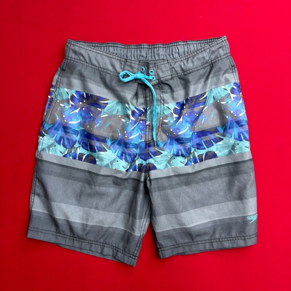 Speedo Other - Speedo Mens Grey Blue Tropical Monstera Leaf Print‎ Board Shorts Swim Trunks 30